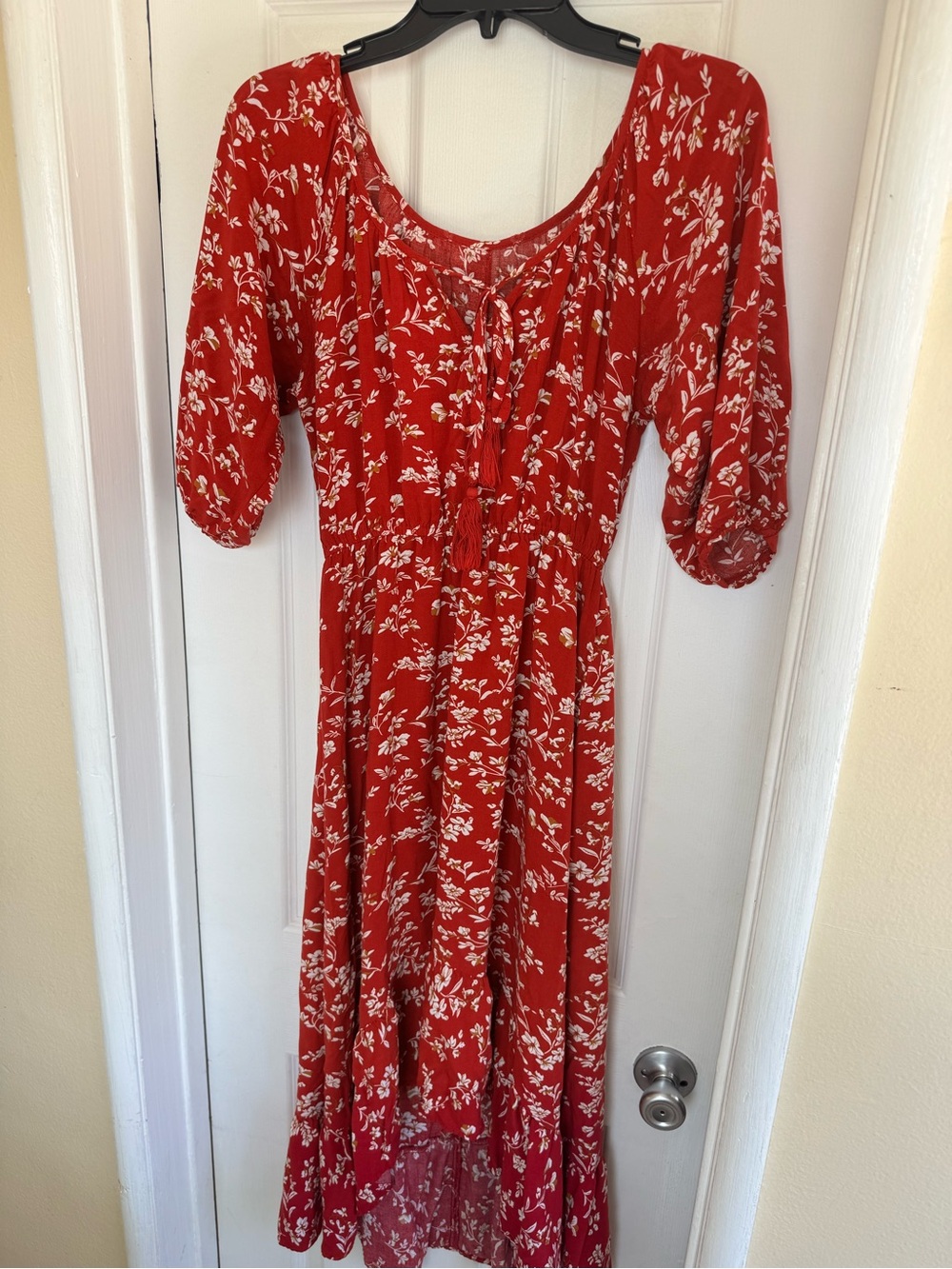 Red Floral Midi Dress - Women